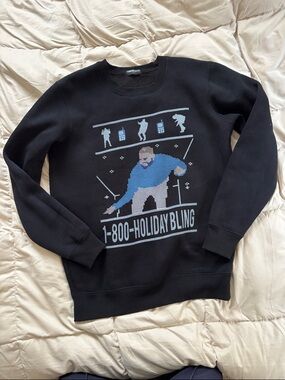1-800-Holiday Bling Drake Black Crewneck Sweatshirt Christmas Ugly Sweater